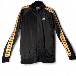 Kappa 222 Banda Dullo Black Track Jacket Men's XL Salmon & Blue Tape Logo Zip